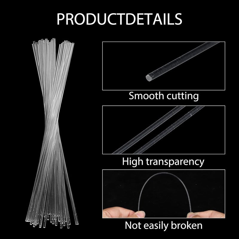 Exclaith 200 Pcs 8 Inch Clear Acrylic Rod 2 mm Clear-Acrylic Dowel Rods Cake Topper Sticks Clearly Round Plastic Rods Cake Dowels for Plant Stakes Curtain Pulls Retaining Rods Shower-Rod - Image 3